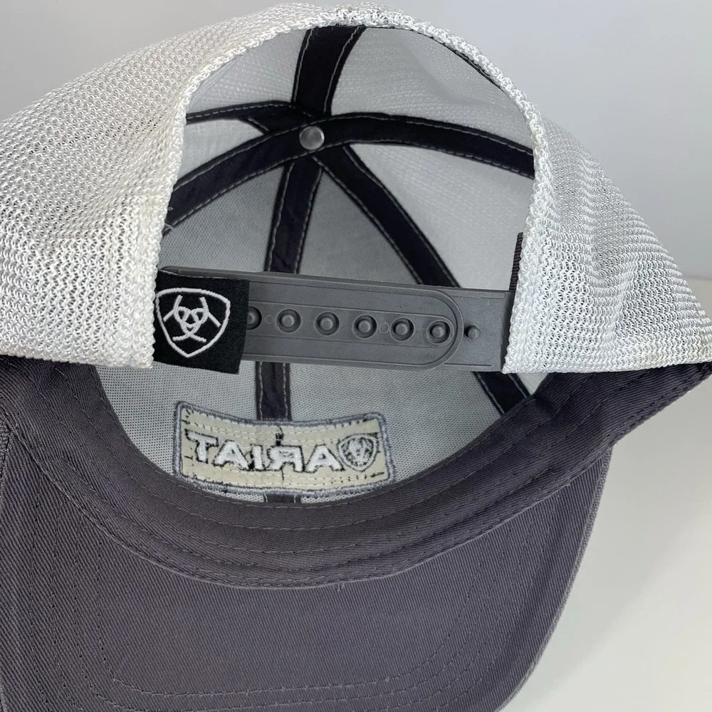 ARIAT Hat Gray White Mesh Adjustable Snapback OSFM Structured Baseball Cap